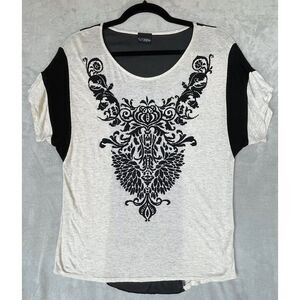 Vintage Y2K Daytrip Shirt Womens Size Small White Black‎ Sheer Beaded Whimsigoth